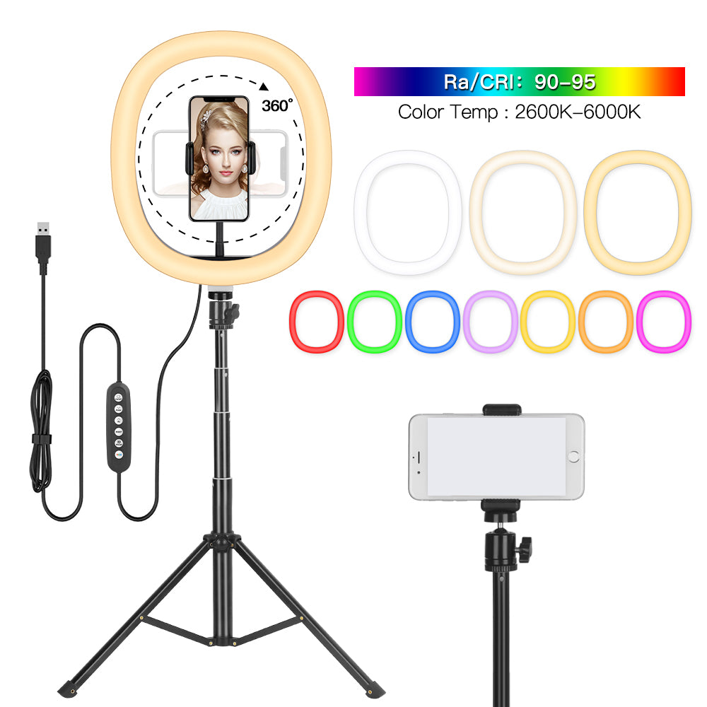 RMD-11 12 inch Dimmable Selfie Ring Light RGB Tripod Phone Stand Holder Colorful Photography Fill Light
