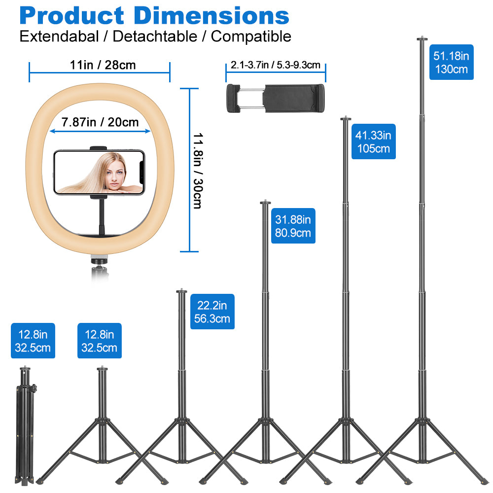 RMD-11 12 inch Dimmable Selfie Ring Light RGB Tripod Phone Stand Holder Colorful Photography Fill Light