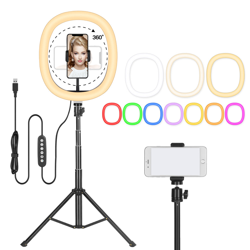RMD-11 10 inch RGB LED Ring Light Selfie Photographic Lighting Dimmable Lamp with Control Tripod Stand