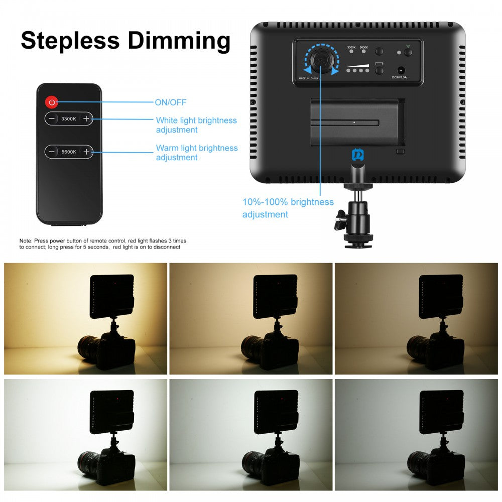 128B LED Video Light 12W Dimmable Panel Light Photo Studio Live Photography Fill Light 3300-5600K with Remote Control