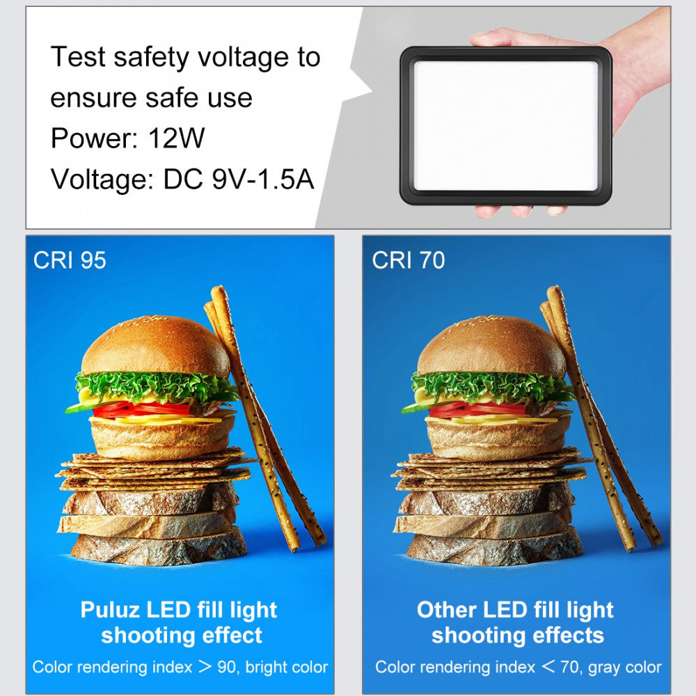128B LED Video Light 12W Dimmable Panel Light Photo Studio Live Photography Fill Light 3300-5600K with Remote Control