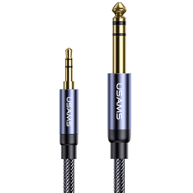 Uniqkart US-SJ540 3.5mm to 6.35mm Aluminum Alloy Audio Cable Gold-plated Connector Cable for Computer (1.2m)