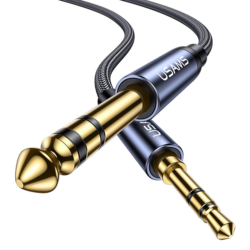 Uniqkart US-SJ540 3.5mm to 6.35mm Aluminum Alloy Audio Cable Gold-plated Connector Cable for Computer (1.2m)