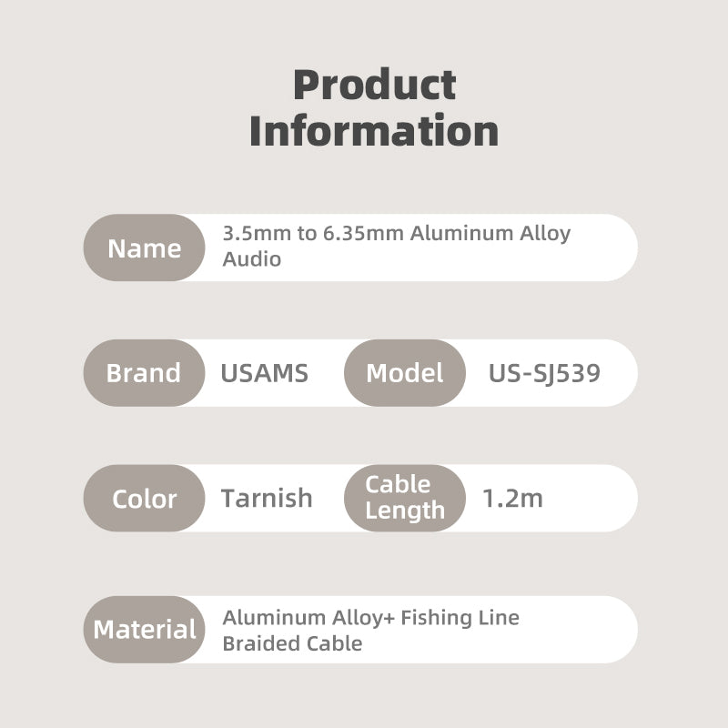 Uniqkart US-SJ540 3.5mm to 6.35mm Aluminum Alloy Audio Cable Gold-plated Connector Cable for Computer (1.2m)