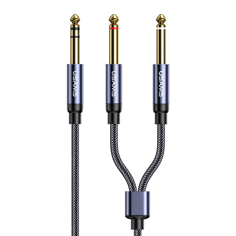 Uniqkart US-SJ540 3.5mm to Dual 6.35mm Aluminum Alloy Audio Cable Braided Gold-plated Connector Cable (2m)