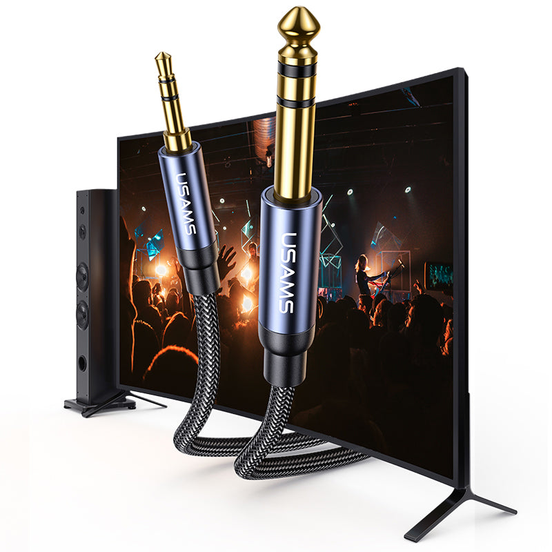 Uniqkart US-SJ540 3.5mm to Dual 6.35mm Aluminum Alloy Audio Cable Braided Gold-plated Connector Cable (2m)