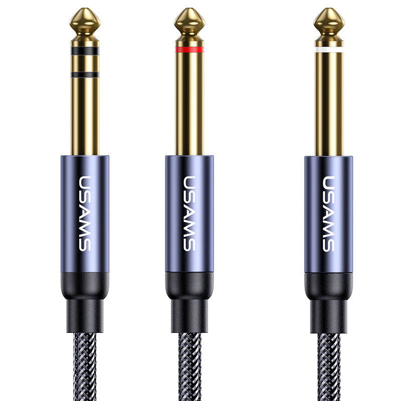 Uniqkart US-SJ540 3.5mm to Dual 6.35mm Aluminum Alloy Audio Cable Braided Gold-plated Connector Cable (2m)