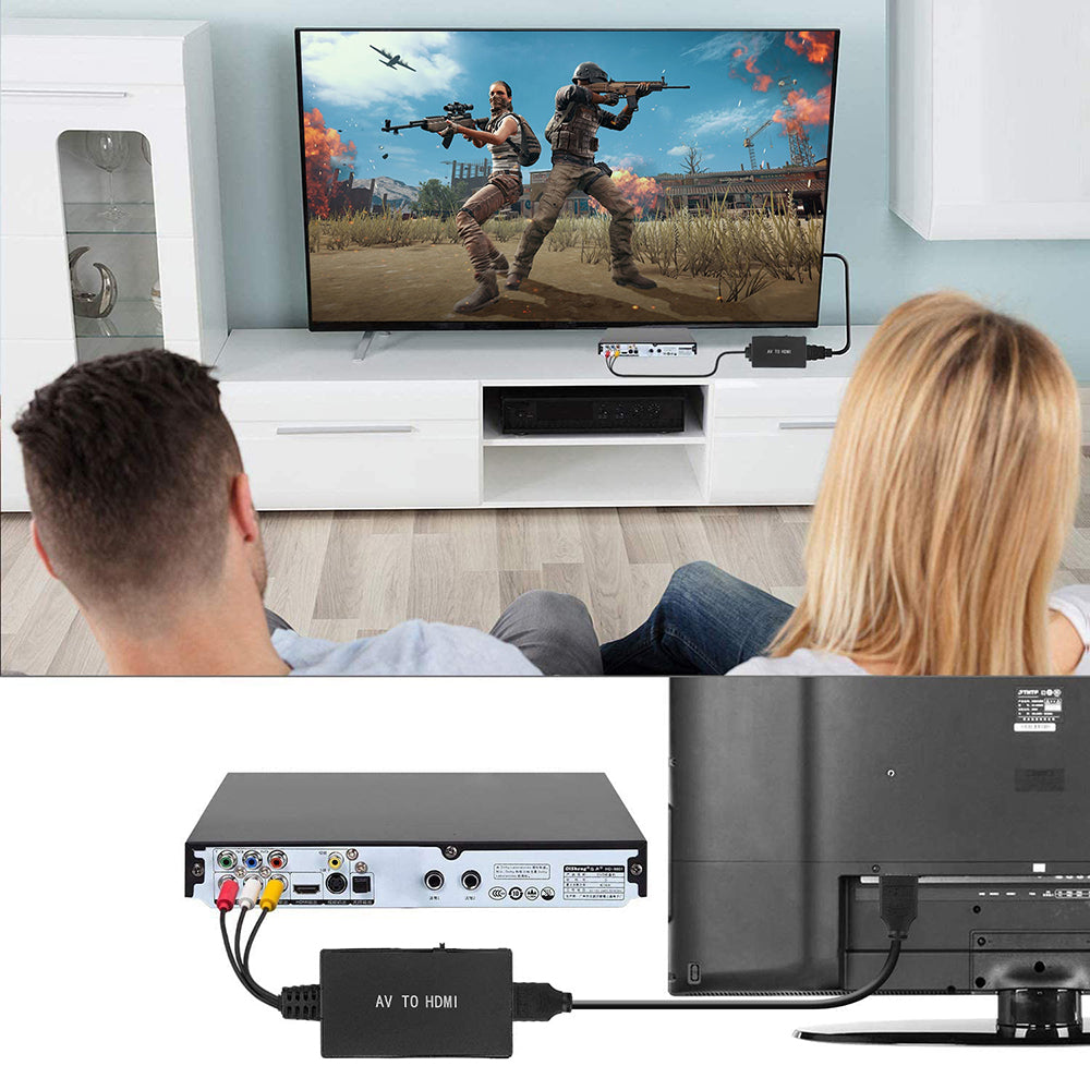 RCA to HDMI Converter HD 1080P Video Output Adapter with Power Cable for HDTV Monitor Projector