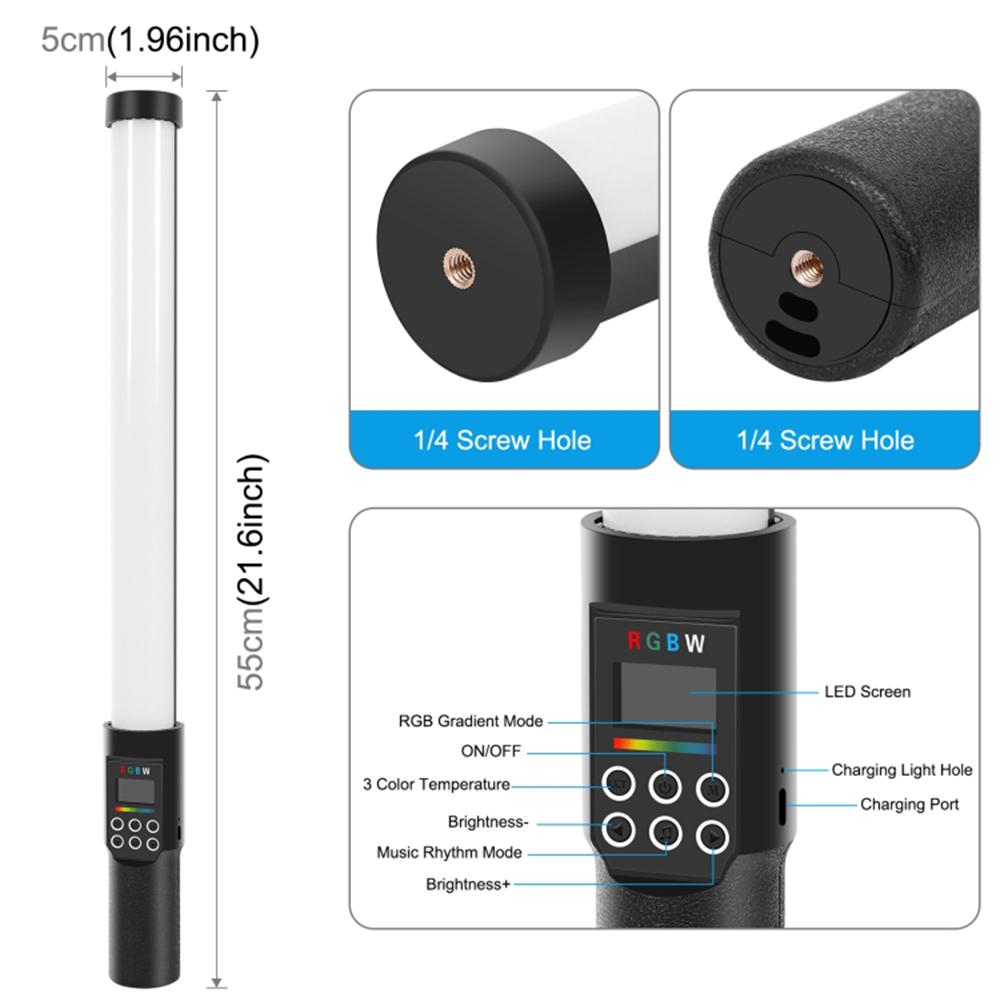 YB130 Handheld RGB LED Video Light Portable Fill Light Wand Stick Support 3000-6500K Adjustable for Video Photography Shooting (Standard Version)
