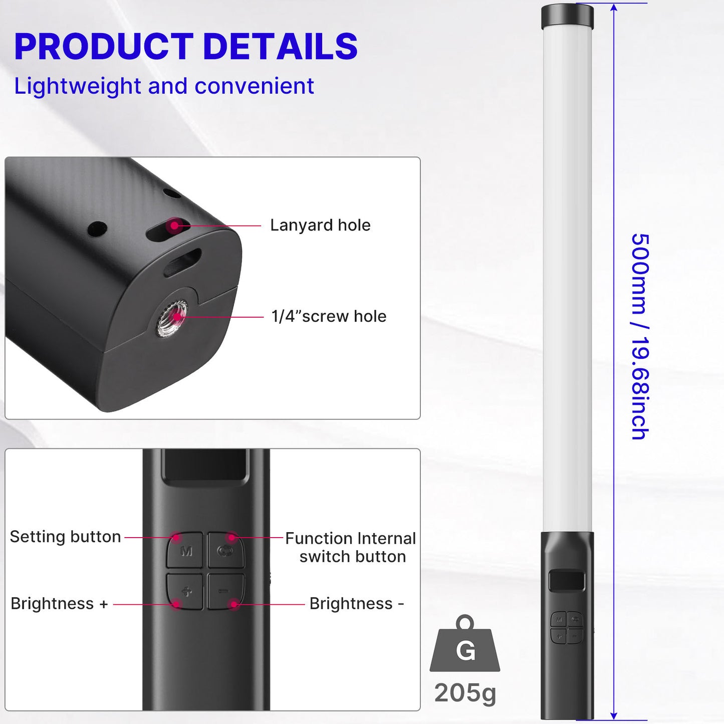 ULANZI VL119 RGB Handheld Stick Light Portable Video Light Selfie Fill Light with 1 / 4" Screw Adapter for Live-Streaming