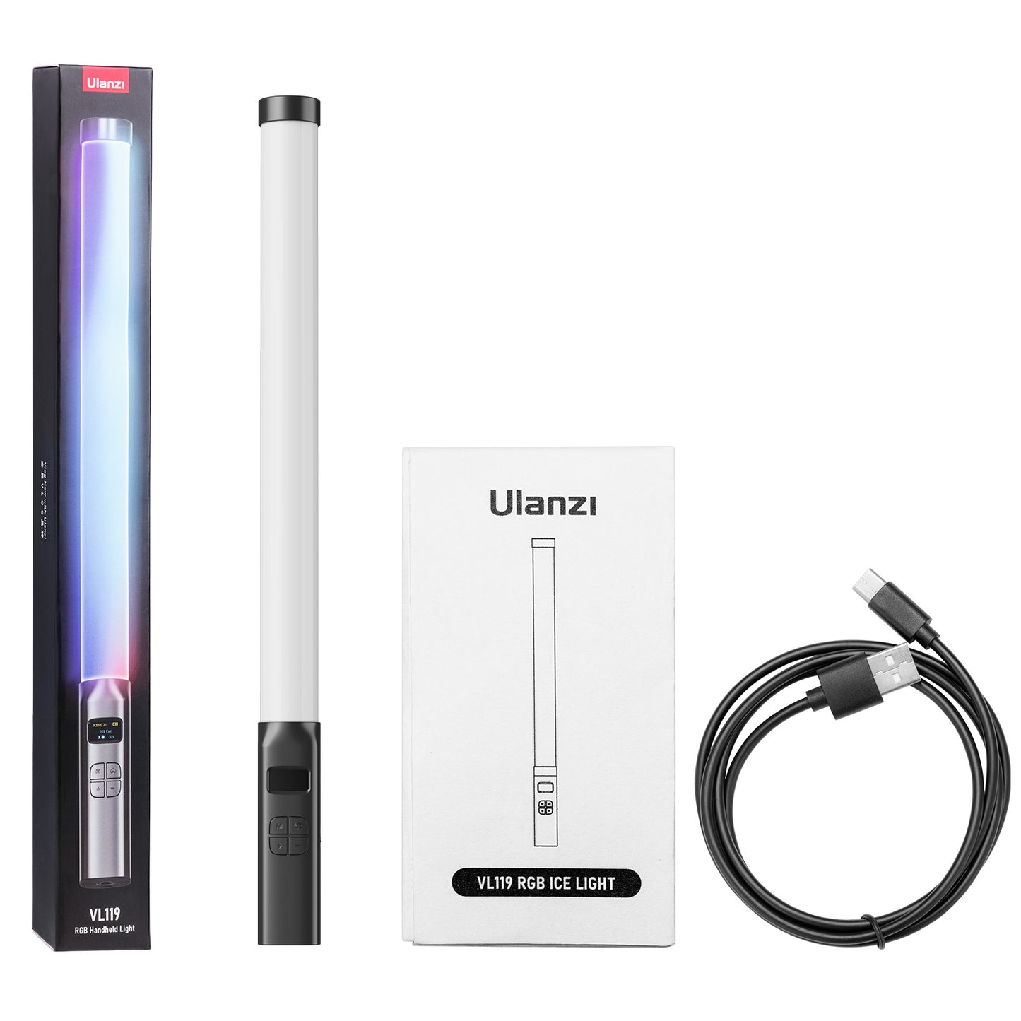ULANZI VL119 RGB Handheld Stick Light Portable Video Light Selfie Fill Light with 1 / 4" Screw Adapter for Live-Streaming
