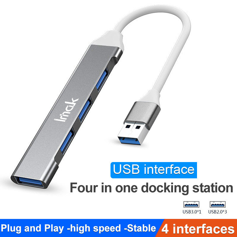 IMAK Multi-Port 4 in 1 USB Docking Station Portable USB HUB Adapter to 3 USB2.0 + USB 3.0 Multifunction Converter Compatible with Windows / macOS / Linux - Grey