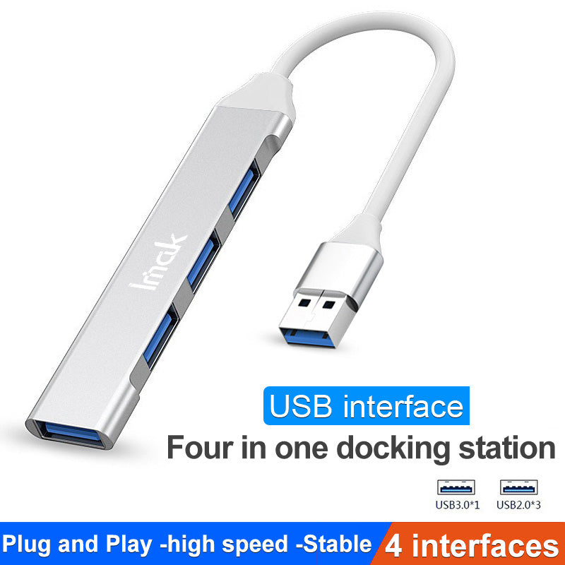 IMAK Multi-Port 4 in 1 USB Docking Station Portable USB HUB Adapter to 3 USB2.0 + USB 3.0 Multifunction Converter Compatible with Windows / macOS / Linux - Silver
