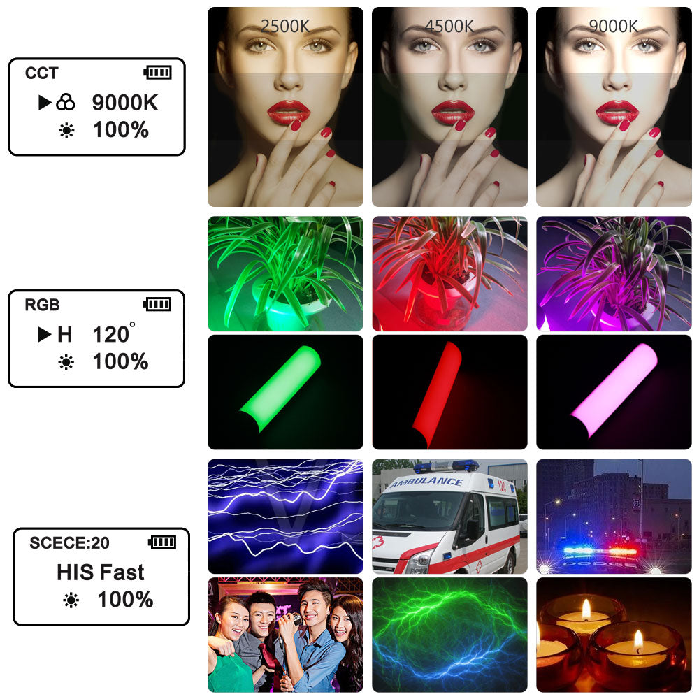 W200 Handheld RGB Colorful Magnetic Fill Light Wand 2500K-9000K Photography Selfie LED Lamp