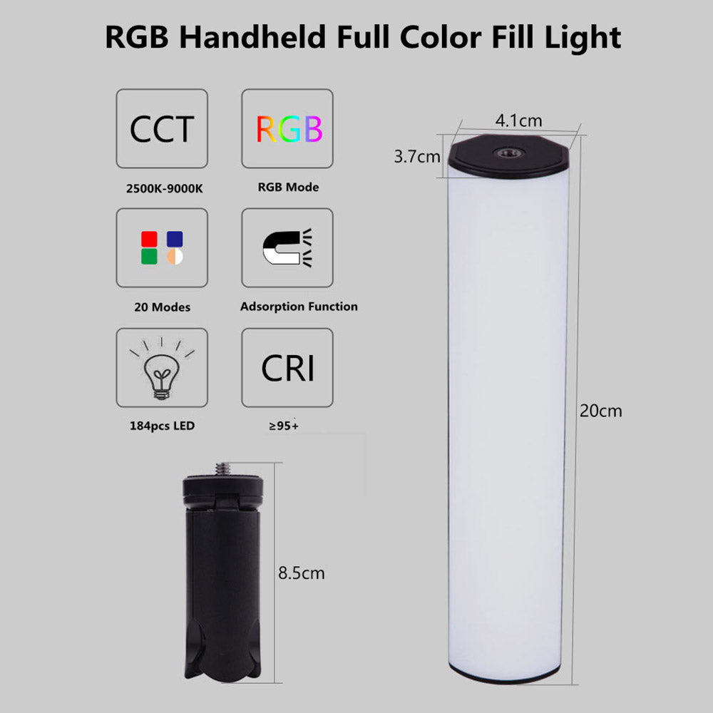 W200 Handheld RGB Colorful Magnetic Fill Light Wand 2500K-9000K Photography Selfie LED Lamp