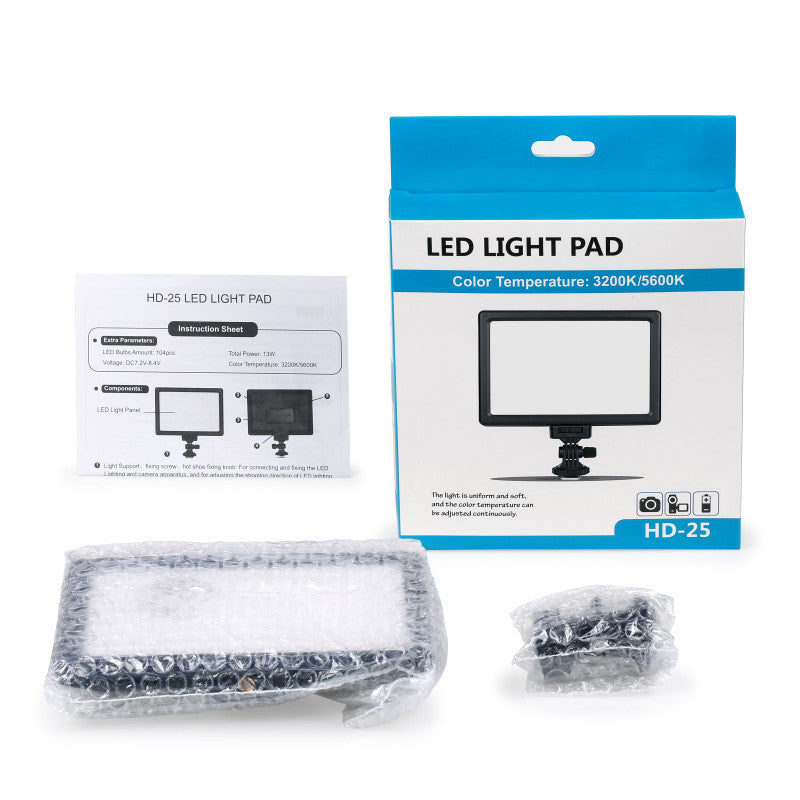 HD-25 LED Video Light 3200K-5600K Dimmable LED Panel Portable Fill Light for Photography Live