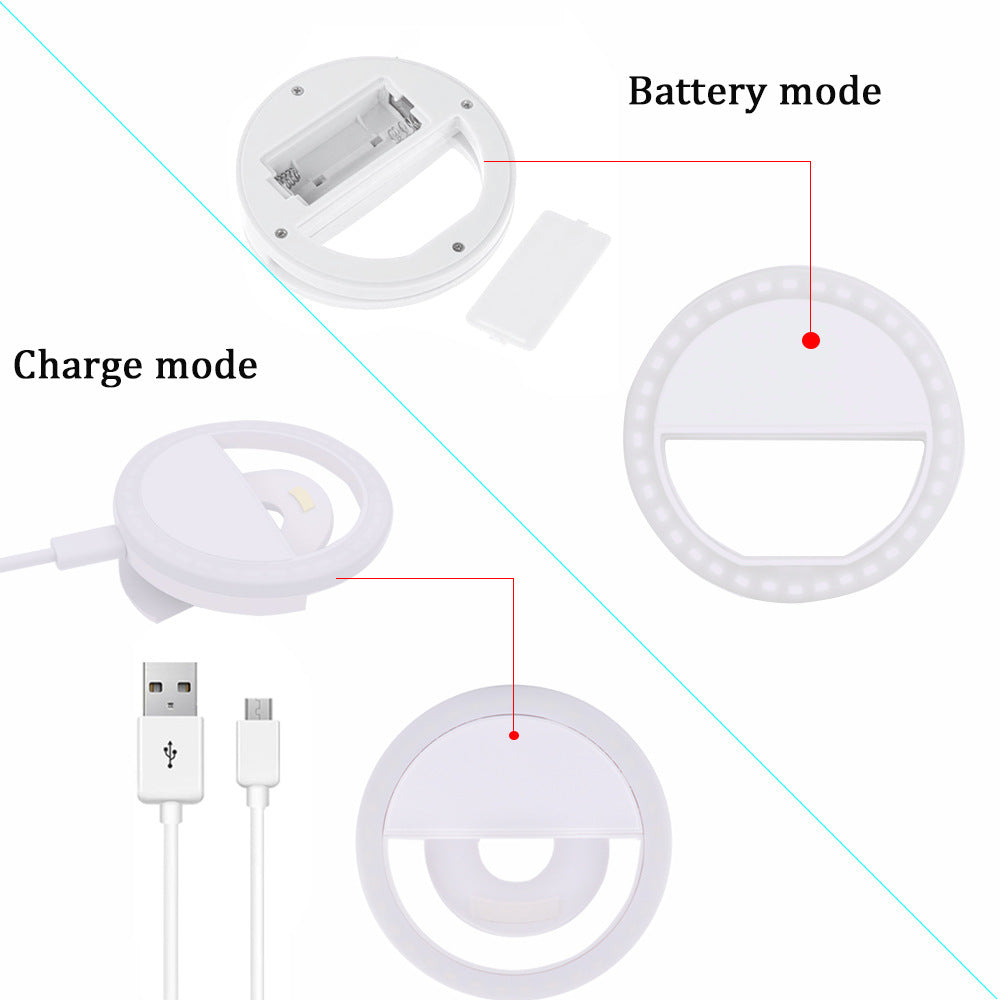 M06 Universal Selfie Ring Light 36 LEDs USB Rechargeable Cell Phone Lens Fill Light - White