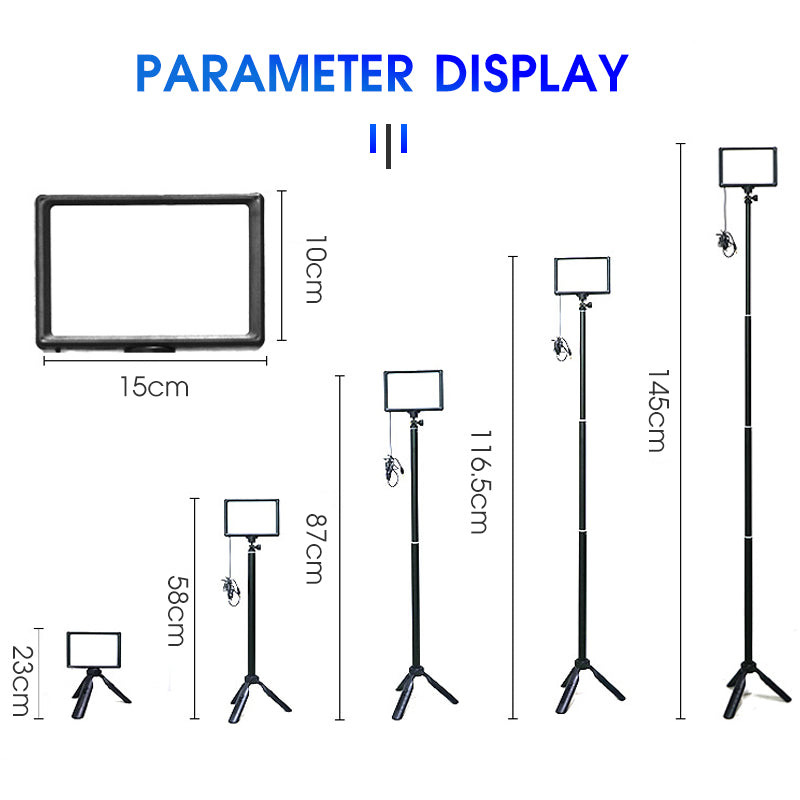 f-500kt 180-Degree Adjustable LED Light Panel 3200K-5600K USB Studio Light Lamp Kit Tripod Stand with 5 Filter Cards for Photography, Live Streaming, Vlogging