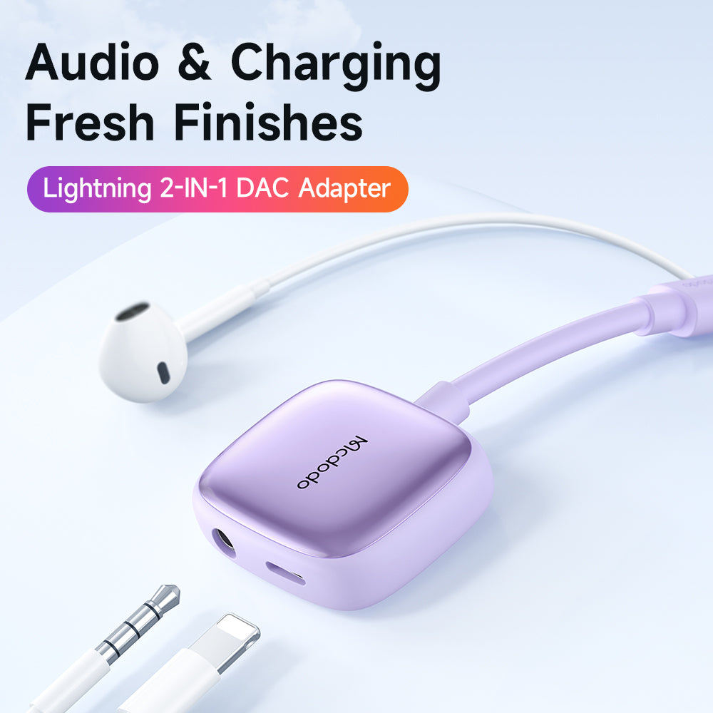 Uniqkart CA-274 2-in-1 Digital Audio Adapter Lightning to Lightning + DC3.5 Converter - Purple