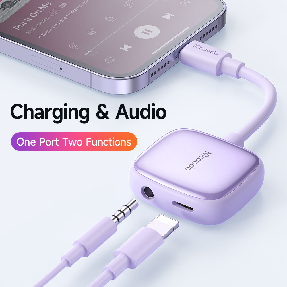 Uniqkart CA-274 2-in-1 Digital Audio Adapter Lightning to Lightning + DC3.5 Converter - Purple