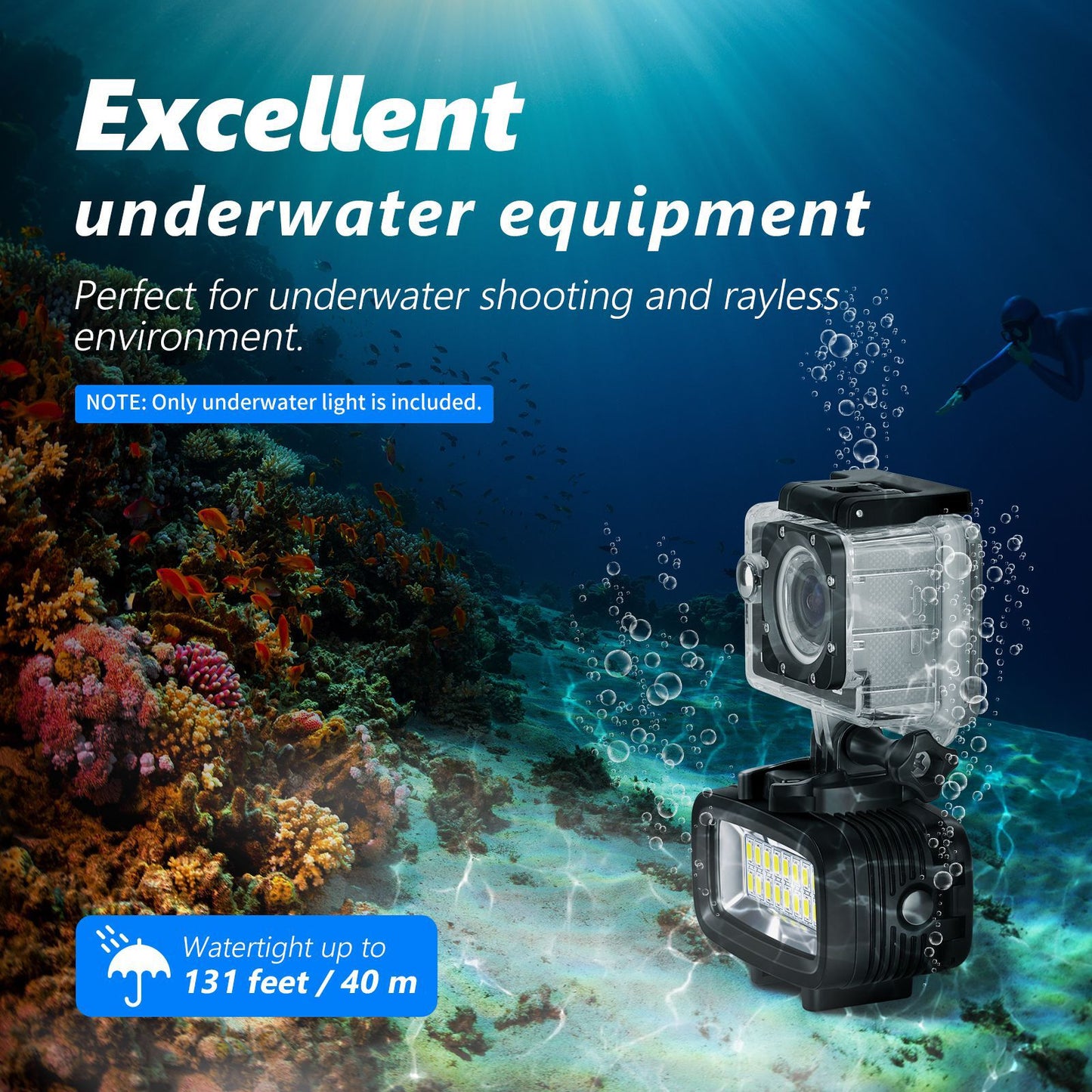 Uniqkart WP11 40m Underwater Diving Light Waterproof LED Video Light 2500mAh 700 Lumens for Action Camera