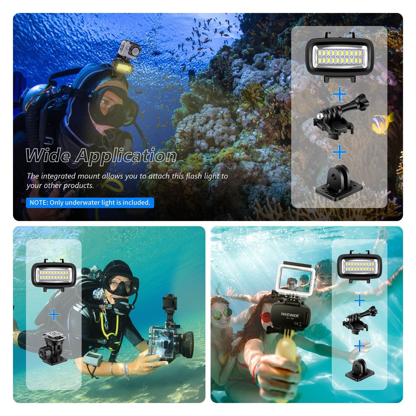 Uniqkart WP11 40m Underwater Diving Light Waterproof LED Video Light 2500mAh 700 Lumens for Action Camera