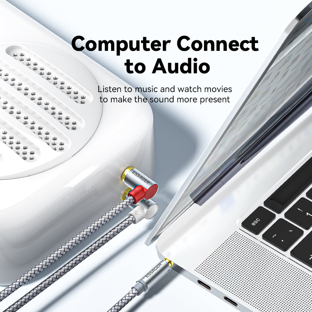 Essager 3m Gold-Plated 3.5mm Aux to Elbow Dual RCA Adapter Cord Y-Splitter Cable for Smartphone, Speaker, MP3