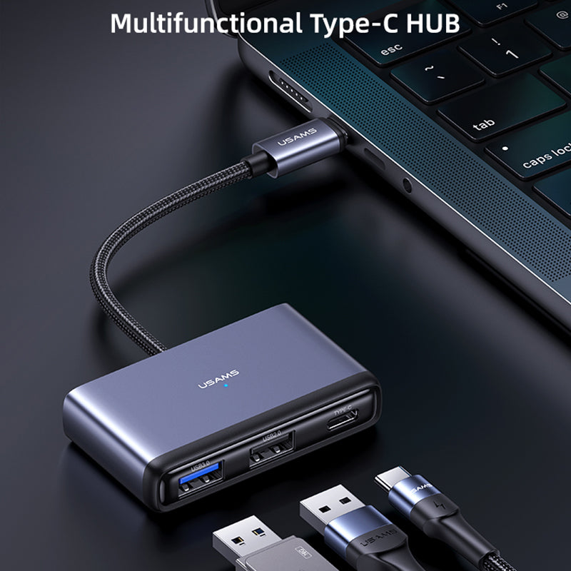 Uniqkart US-SJ628 Type-C to USB3.0 + USB2.0 + PD 60W + TF + SD 5-in-1 Hub Extension Dock - Dark Grey