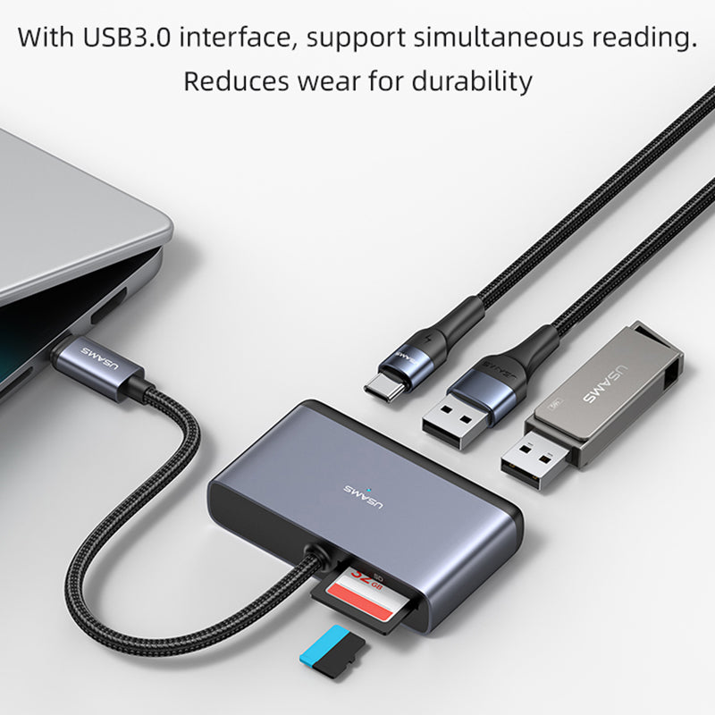 Uniqkart US-SJ628 Type-C to USB3.0 + USB2.0 + PD 60W + TF + SD 5-in-1 Hub Extension Dock - Dark Grey