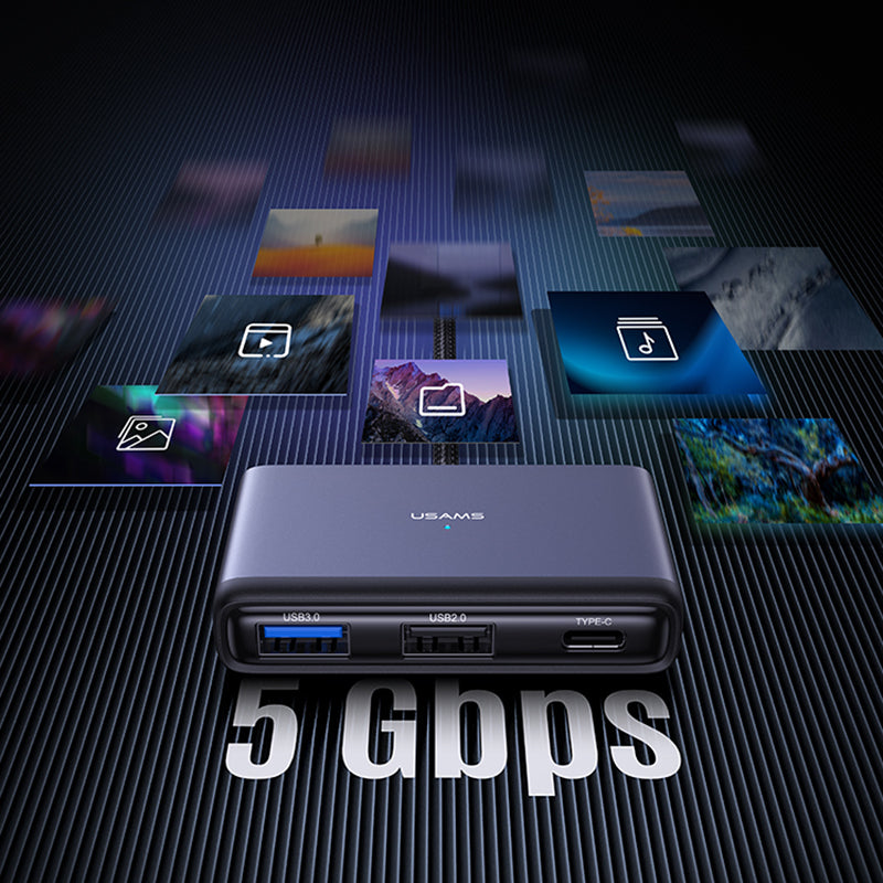 Uniqkart US-SJ628 Type-C to USB3.0 + USB2.0 + PD 60W + TF + SD 5-in-1 Hub Extension Dock - Dark Grey