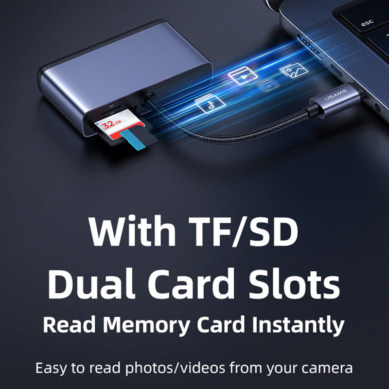 Uniqkart US-SJ628 Type-C to USB3.0 + USB2.0 + PD 60W + TF + SD 5-in-1 Hub Extension Dock - Dark Grey