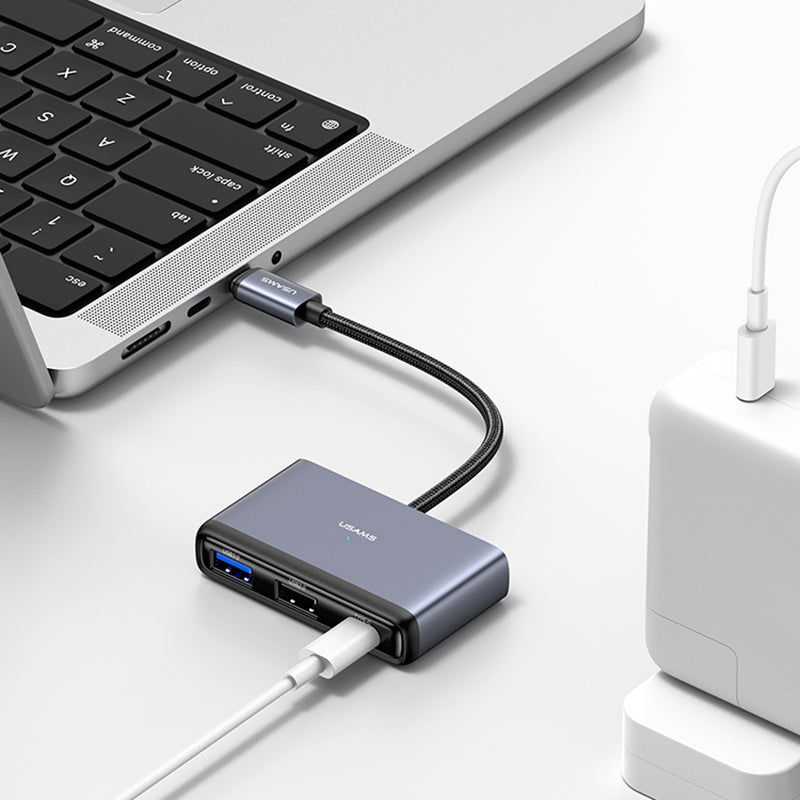 Uniqkart US-SJ628 Type-C to USB3.0 + USB2.0 + PD 60W + TF + SD 5-in-1 Hub Extension Dock - Dark Grey