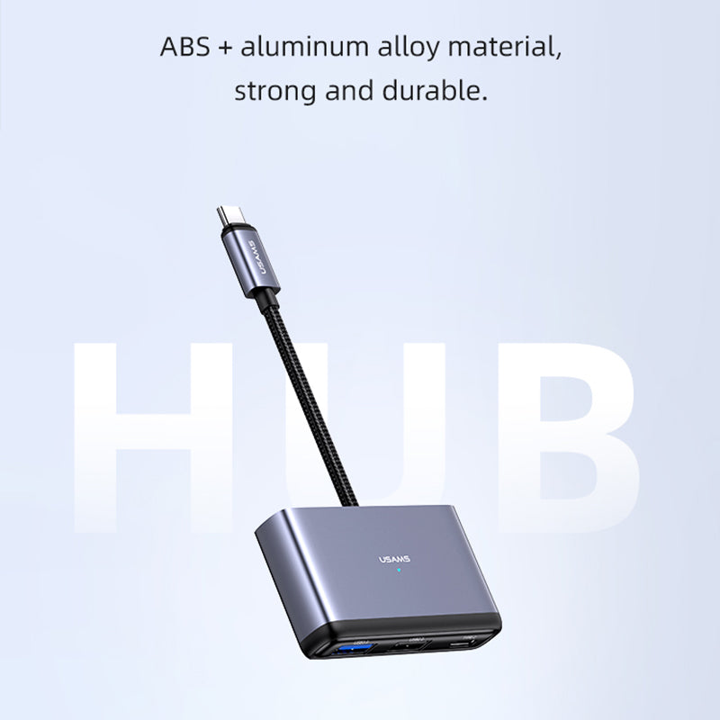 Uniqkart US-SJ627 4-in-1 Hub Adapter Type-C to USB3.0*1 + USB2.0*2 + PD 60W Extension Dock - Dark Grey