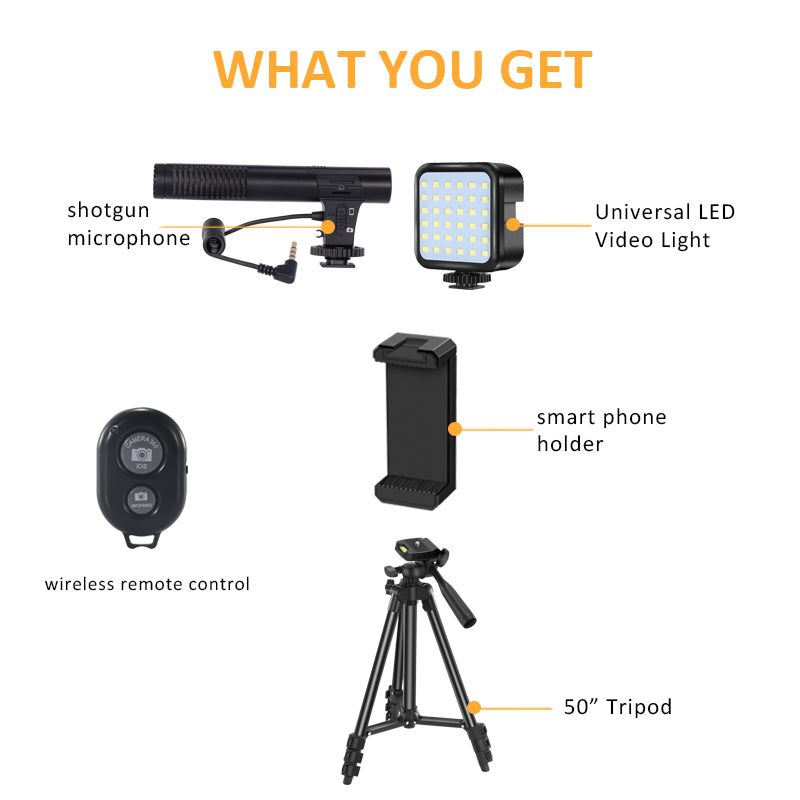 K-05LM Vlogging Kit with Microphone 36 LED Light Bluetooth Remote Smart Phone Holder Tripod
