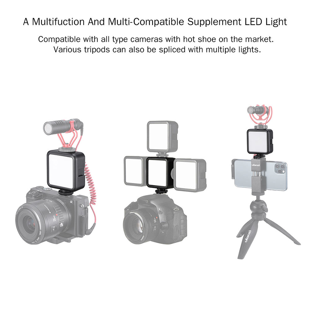 Uniqkart VL49 6W Mini LED Video Light with Built-in 2000mAh Battery 5500K Photographic Lighting for Canon Nikon Sony DSLR Camera