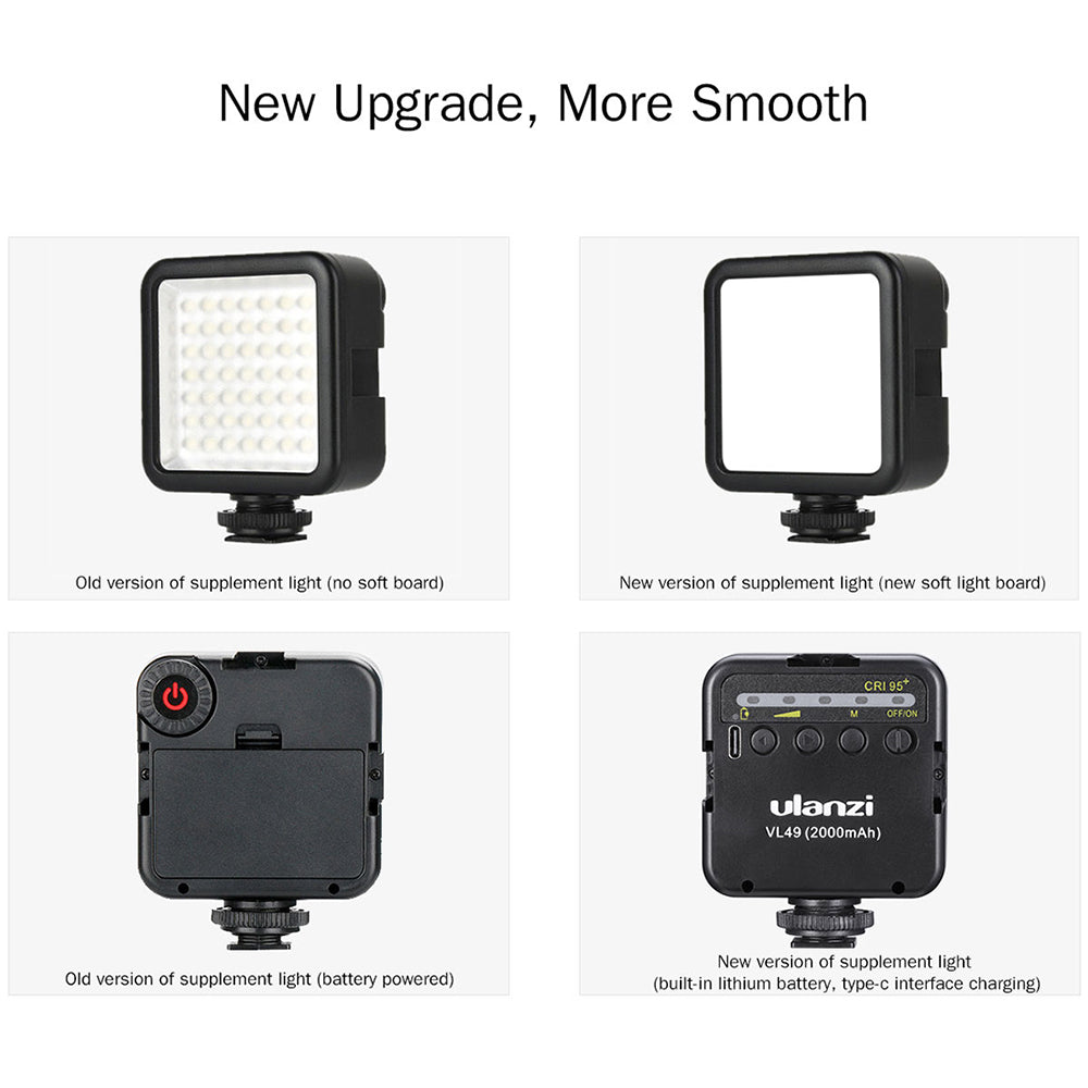 Uniqkart VL49 6W Mini LED Video Light with Built-in 2000mAh Battery 5500K Photographic Lighting for Canon Nikon Sony DSLR Camera