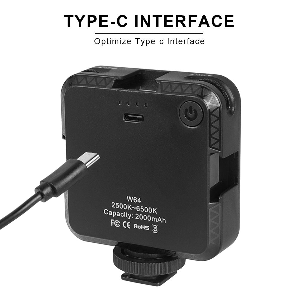 W64 Mini Bi-color LED Video Light 2500K-6500K Dimmable for Live Streaming