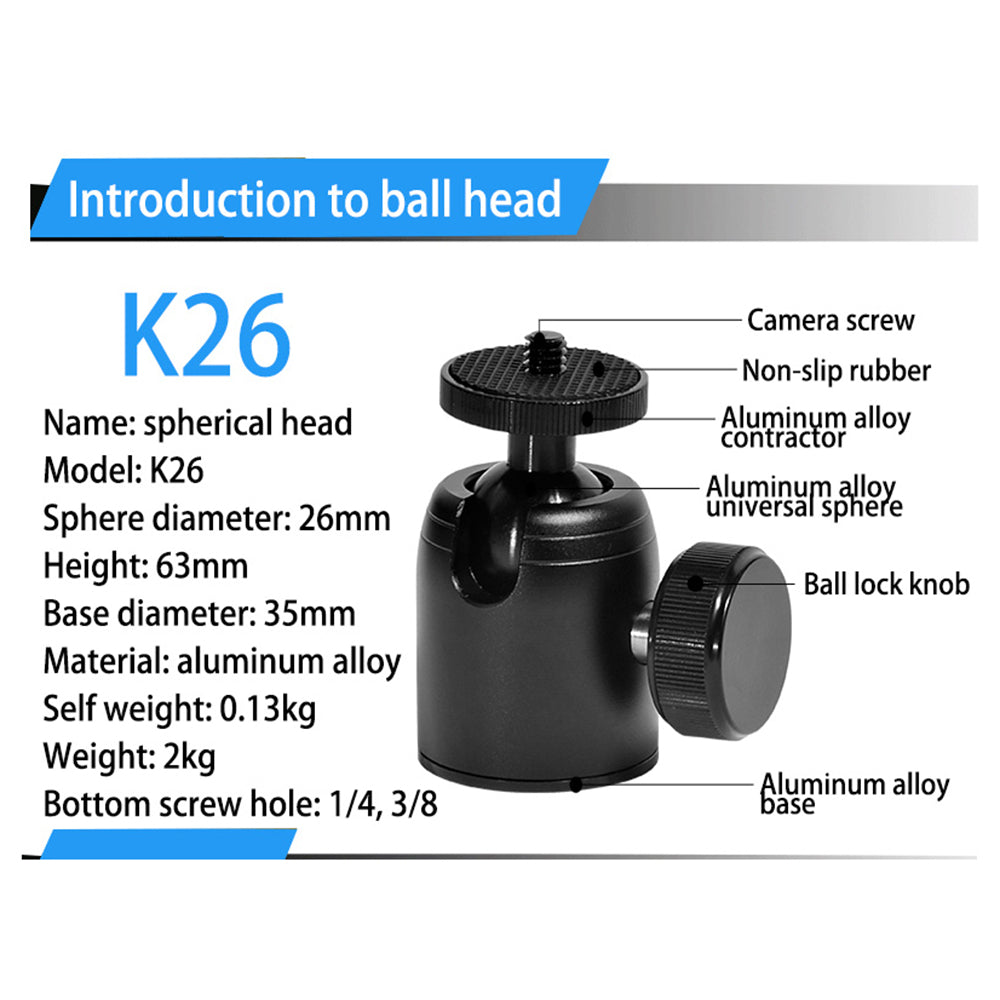 Uniqkart K26 Spherical Head 360-degree Rotation Camera Mount Mini Ball Head for DSLR Camera