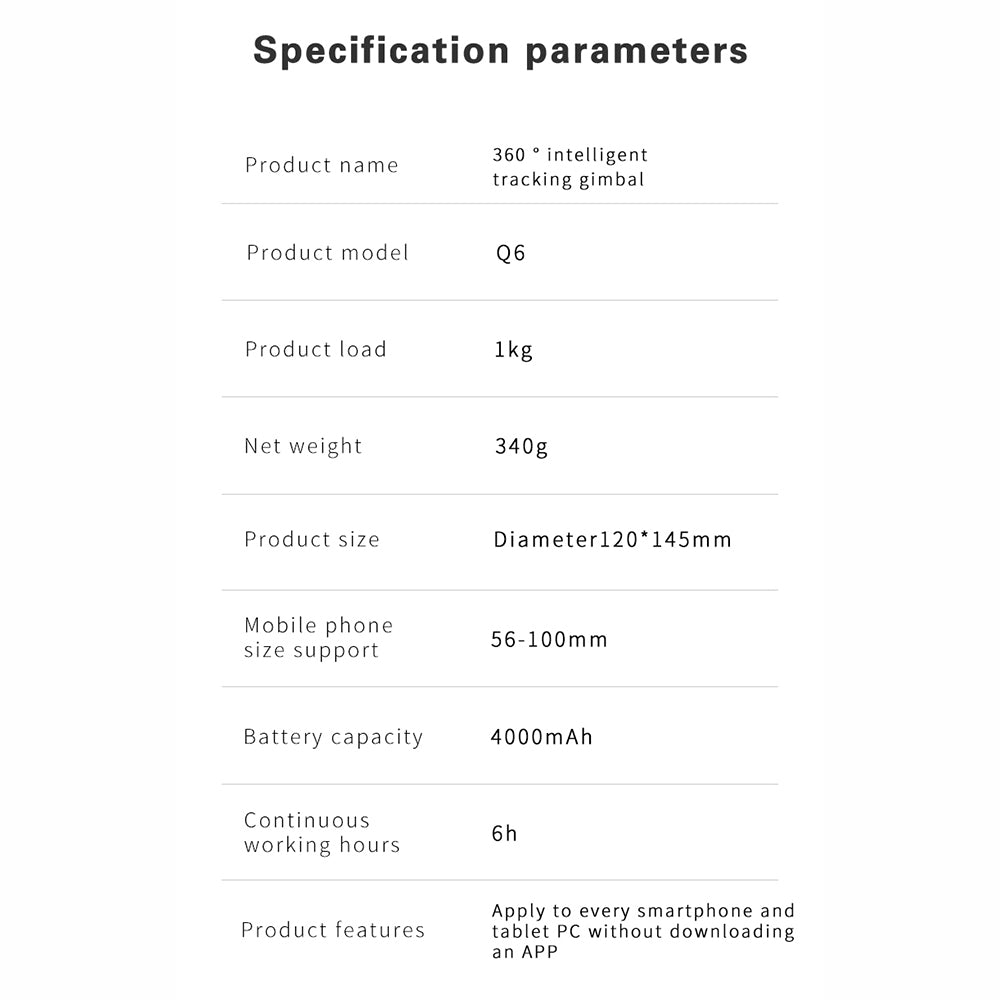 U3 360 Rotation Face Tracking Selfie Stand No Need APP Tripod Phone Holder Camera Gimbal for Photo Vlog Video Record