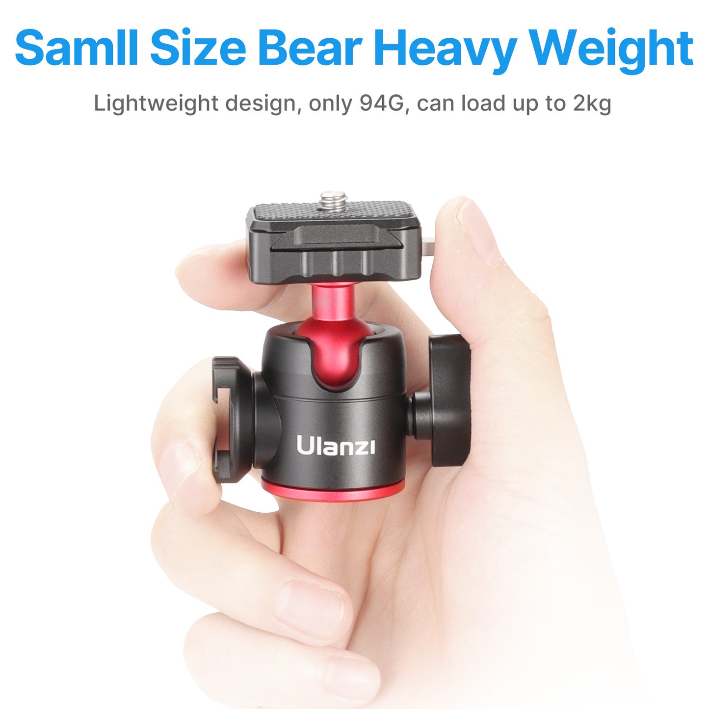 Uniqkart R077 Mini Ball Head Mount Adapter 2KG Payload with Quick Release Plate Cold Shoe Mount 1/4 Interface for Tripod Camera