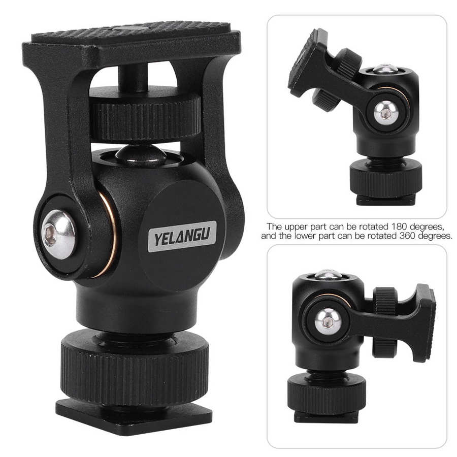 YELANGU A180 360 Degree Rotatable Mini Aluminum Ballhead Tripod Mount with 1/4 inch Screw for DSLR Camera - Black
