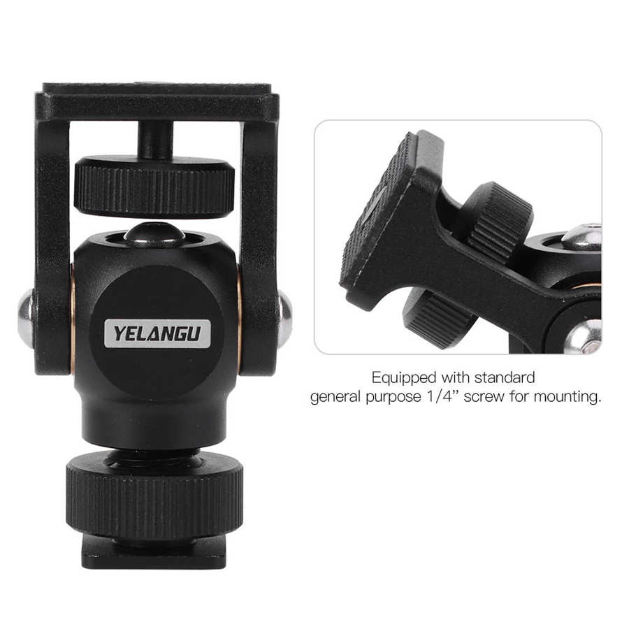 YELANGU A180 360 Degree Rotatable Mini Aluminum Ballhead Tripod Mount with 1/4 inch Screw for DSLR Camera - Black