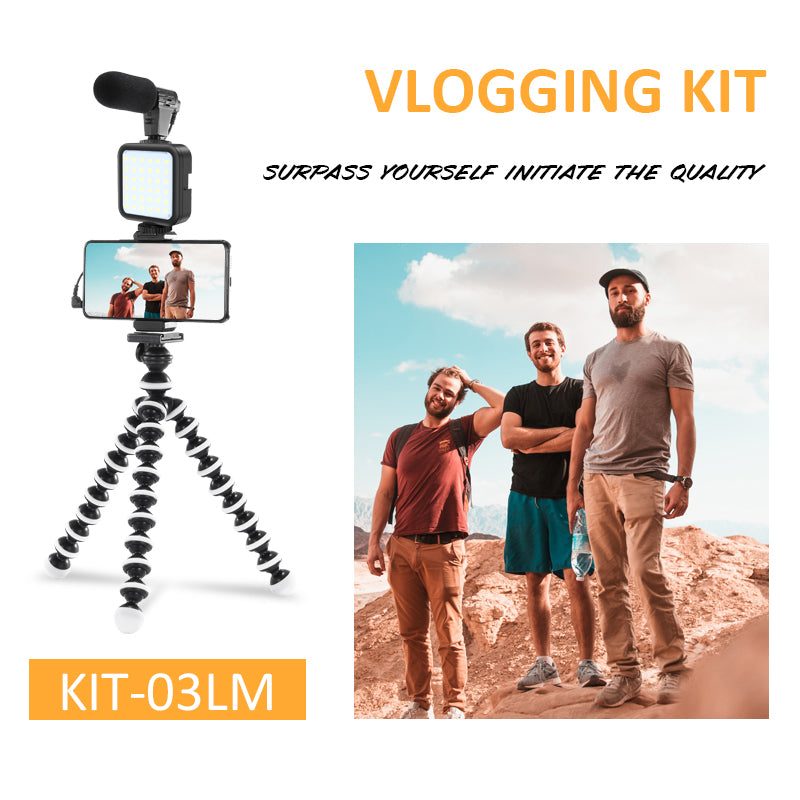 KIT-03LM Mobile Phone Photography Live Streaming Accessories Set Video Fill Light Microphone Flexible Tripod
