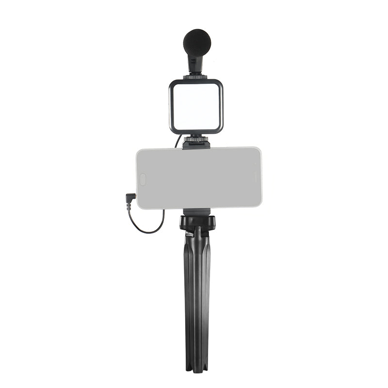 KIT-07LM Smartphone Video Vlogger Kits Microphone LED Fill Light Mini Tripod Phone Holder for Video Recording