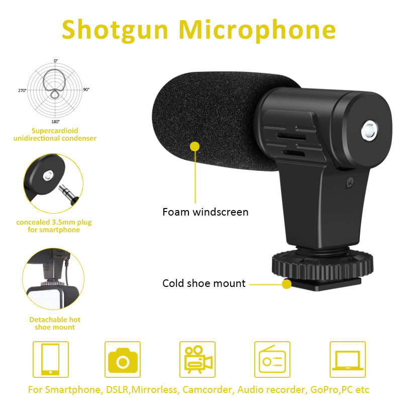 KIT-07LM Smartphone Video Vlogger Kits Microphone LED Fill Light Mini Tripod Phone Holder for Video Recording