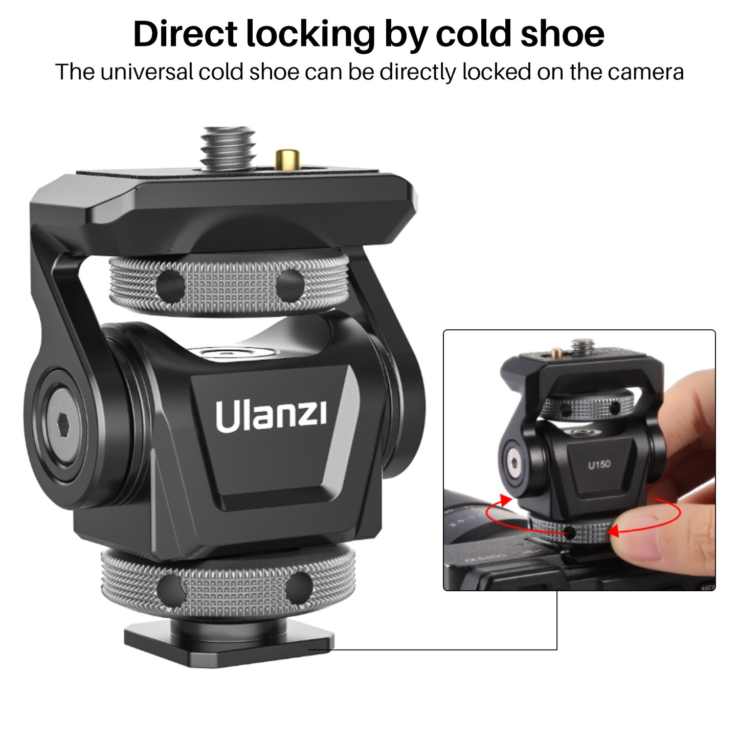 Uniqkart U-150 DSLR Camera Monitor Mount 360 Degree Rotation Adjustable Monitor Adapter with Cold Shoe 1/4 Screw