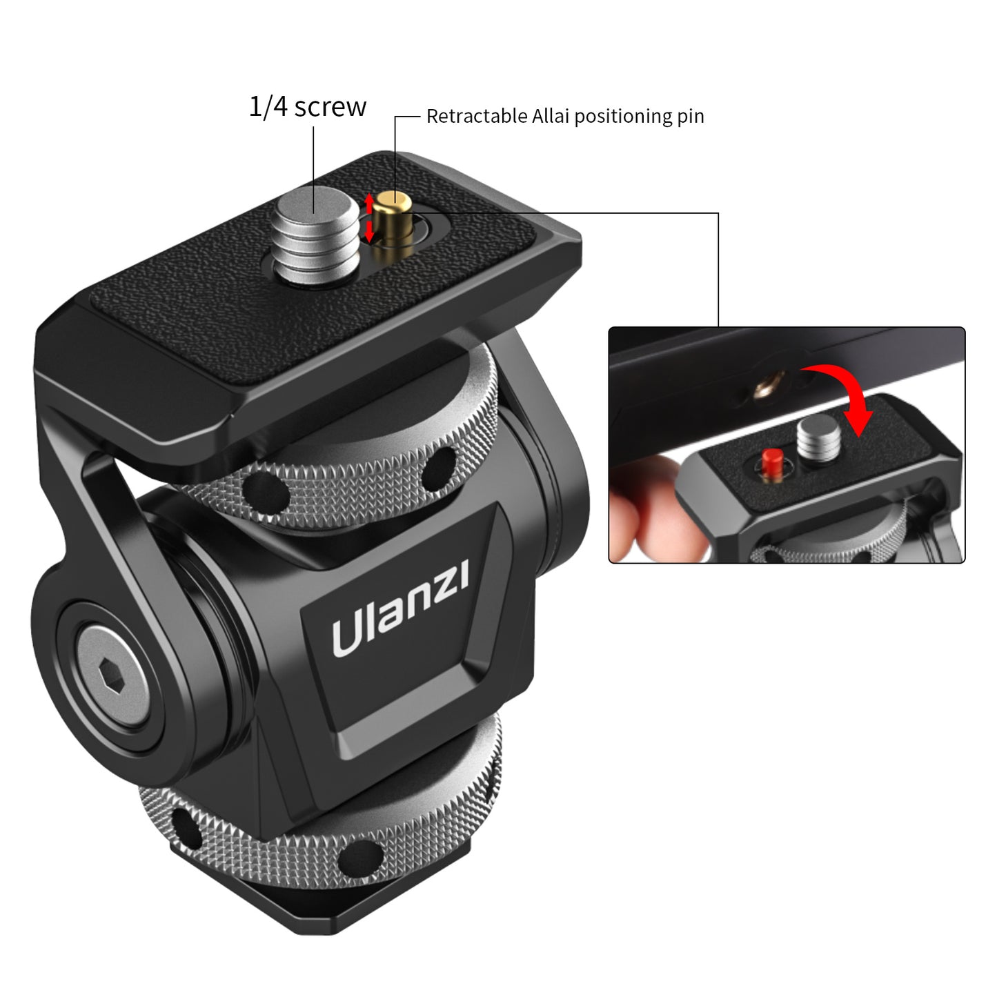 Uniqkart U-150 DSLR Camera Monitor Mount 360 Degree Rotation Adjustable Monitor Adapter with Cold Shoe 1/4 Screw