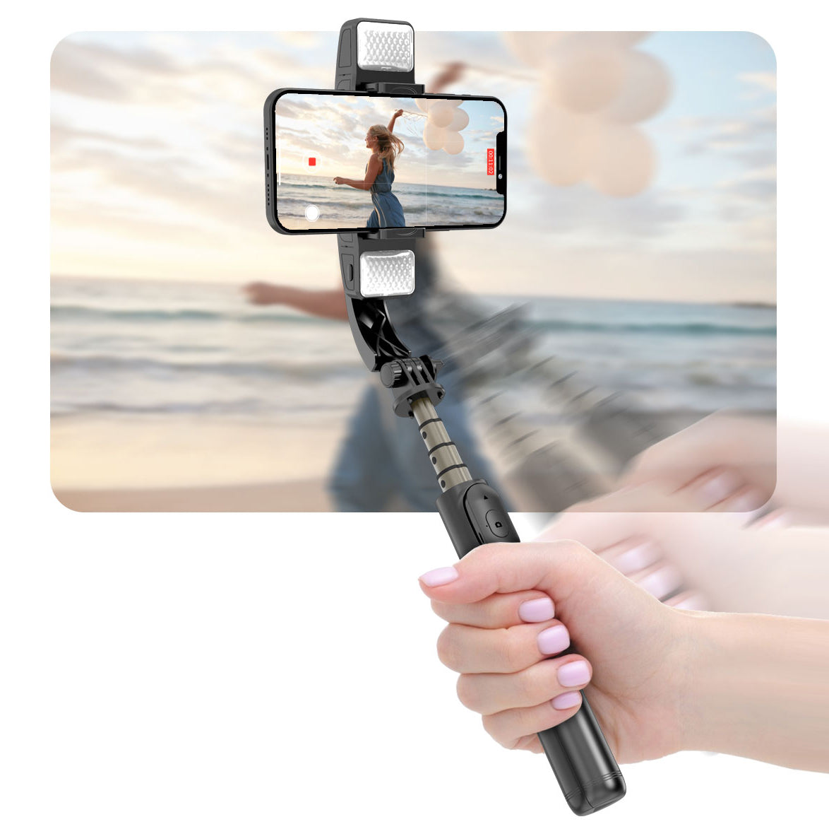 Q08D Automatic Balance Gimbal Stabilizer Mini Extendable Selfie Stick with Fill Light for Video Shooting Selfie Taking