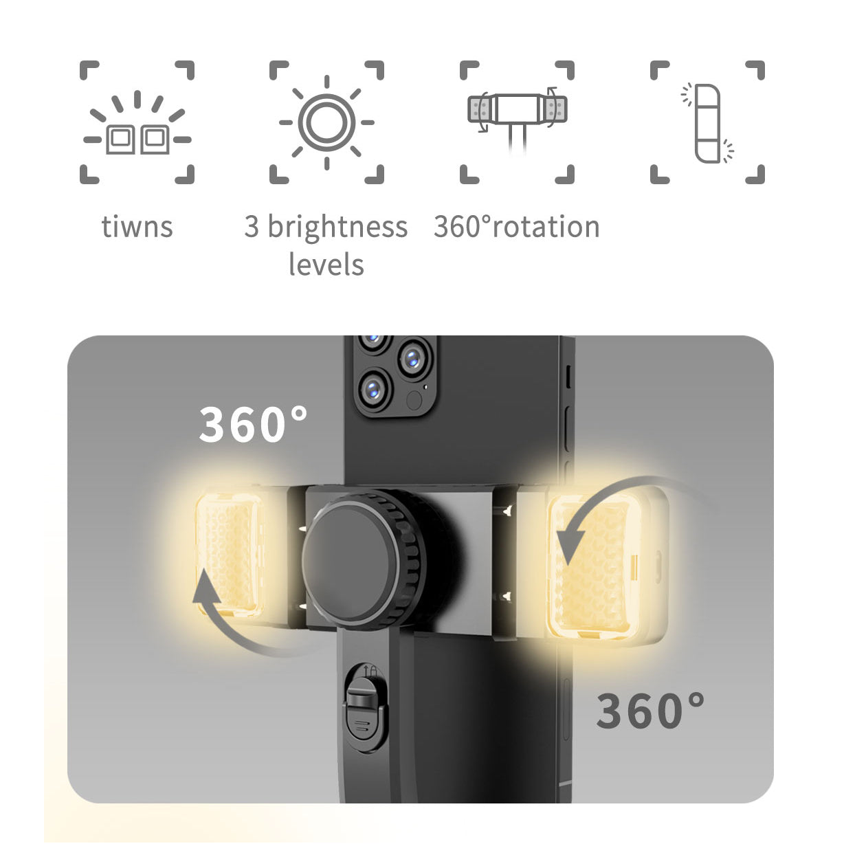 Q08D Automatic Balance Gimbal Stabilizer Mini Extendable Selfie Stick with Fill Light for Video Shooting Selfie Taking