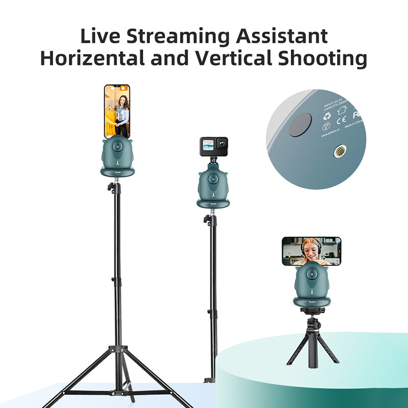 TELESIN TE-GPYT-002 Little Demon Smart Tracker Auto Face Tracking Stabilizer Smart Shooting Gimbal 360 Rotating Vlog Live Video Phone Holder with 1/4 Adapter Mount for GoPro iPhone Samsung - Green